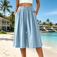 thumbnail image 3 of Umfun Women Elastic Waist Wide Leg Culottes Casual Linen-Blend Trousers with Side Pockets Loose Fit for Summer and Everyday Wear, 3 of 10