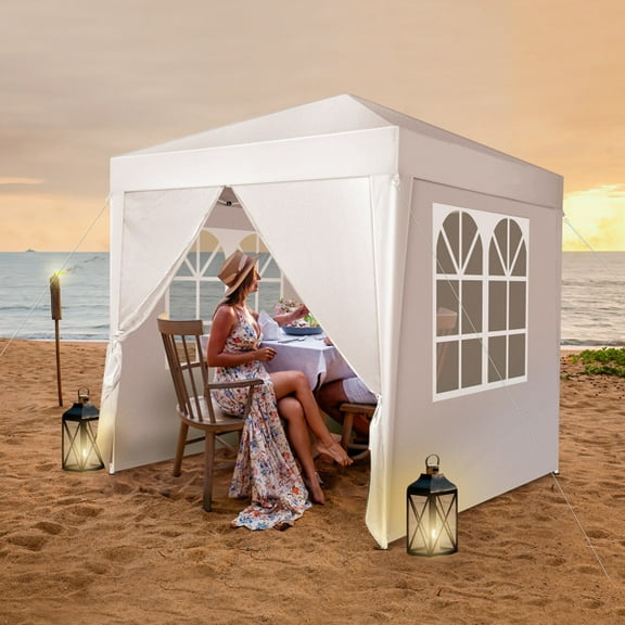 6.5x6.5ft Pop Up Canopy Tent, Outdoor Tent Canopy Foldable Portable Canopies for Camping, Patio, Easy Up Gazebo Canopy with Carry Bag, White