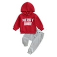 thumbnail image 2 of Newborn Baby Boy Christmas Outfits 3M 6M 12M 18M 24M 3Y Long Sleeve Letter Hoodie+Trousers Set Toddler Fall Winter Clothes, 2 of 10
