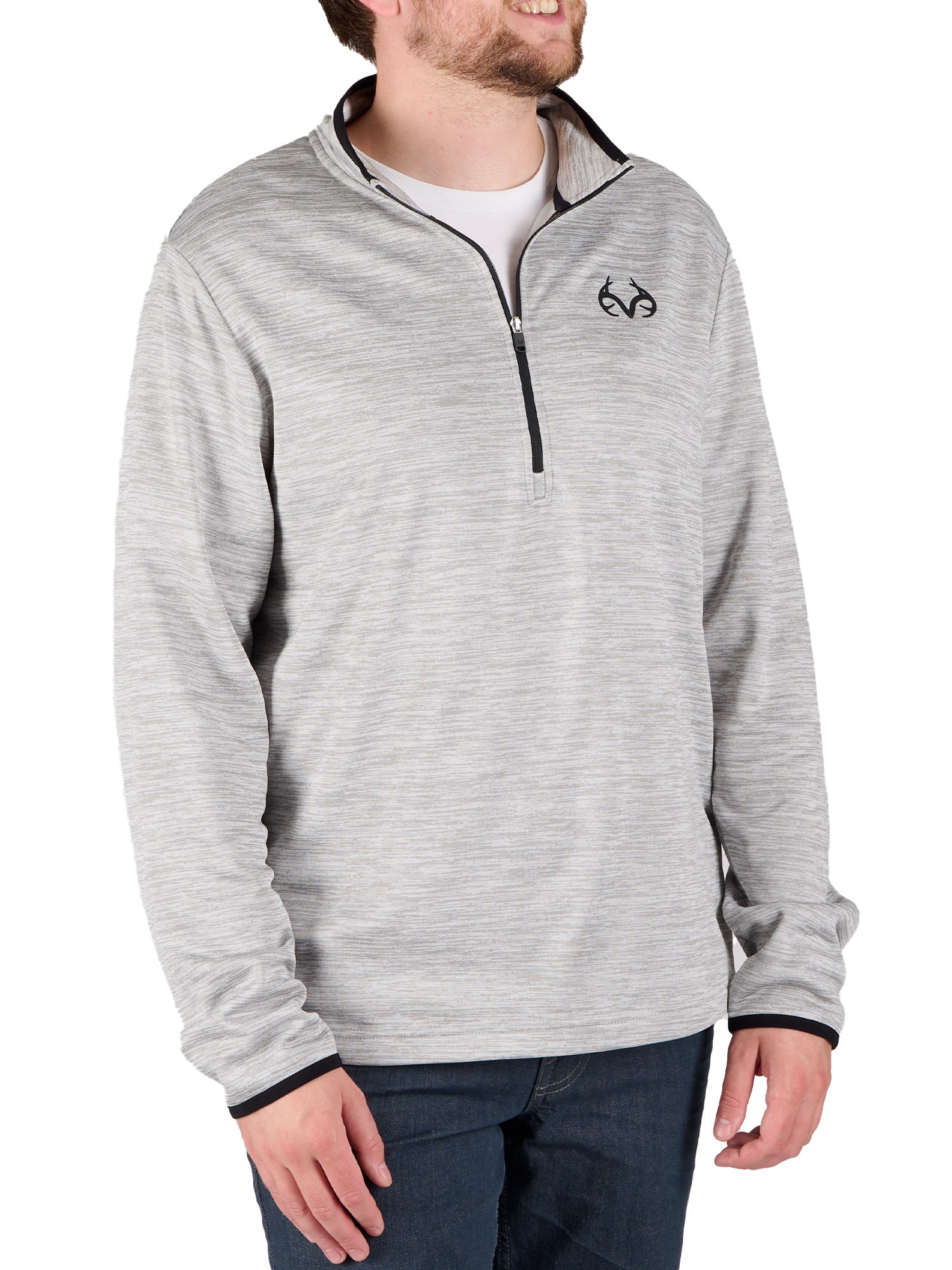 Realtree Men's Fleece Quarter Zip Pullover Sweatshirt in Gray, Sizes S-2XL