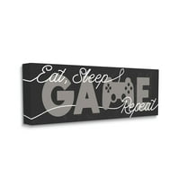 Stupell Industries Eat Sleep Game Repeat Phrase Minimal Grey Controller Inspirational Painting Gallery Wrapped Canvas Art Print Wall Art, 13 x 30