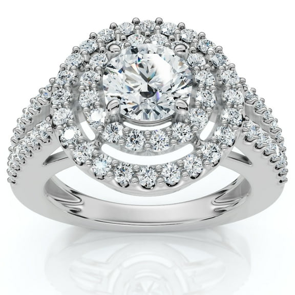 Pompeii 1 1/2Ct Double Halo Diamond Engagement Ring 14k Gold Lab Grown (F/G,VS1-VS2)