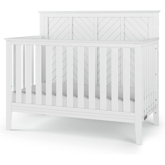 Child Craft Atwood 4-in-1 Convertible Crib, Chevron Panel Design, 3 Mattress Heights, Matte White