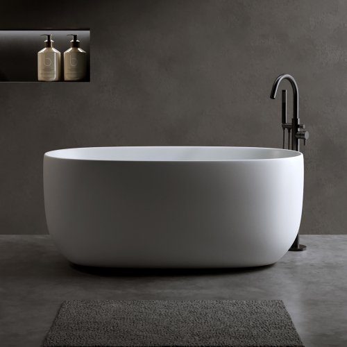 47'' Resin Stone Freestanding Bathtub, a modern designed independent bathtub with pop-up drainage and overflow pipes