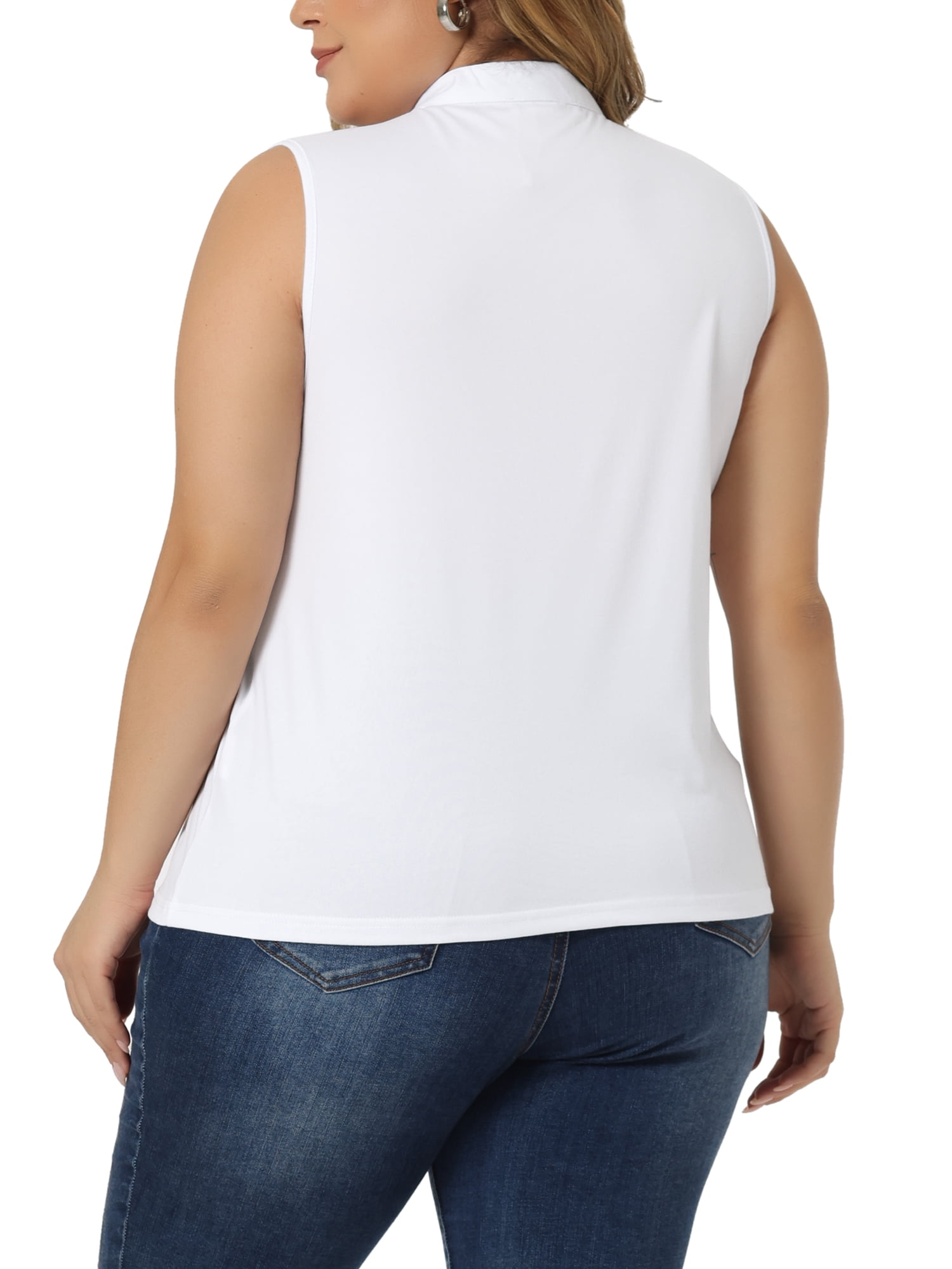 Unique Bargains Women's Plus Size Tops V Neck Sleeveless Work Shirts Blouses 4X White