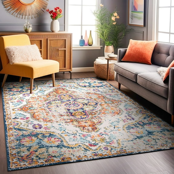 World Rug Gallery Distressed Vintage Bohemian Multi 5' x 7' Area Rug