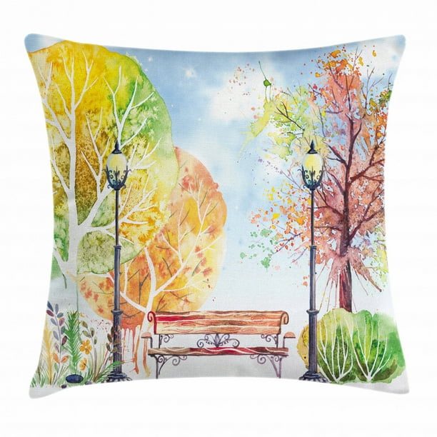 Landscape Throw Pillow Cushion Cover Hand Drawn Watercolor Autumn Park Trees Shrubs Bench And Lanterns Nature Artwork Decorative Square Accent Pillow Case 20 X 20 Inches Multicolor By Ambesonne Walmart Com Walmart Com