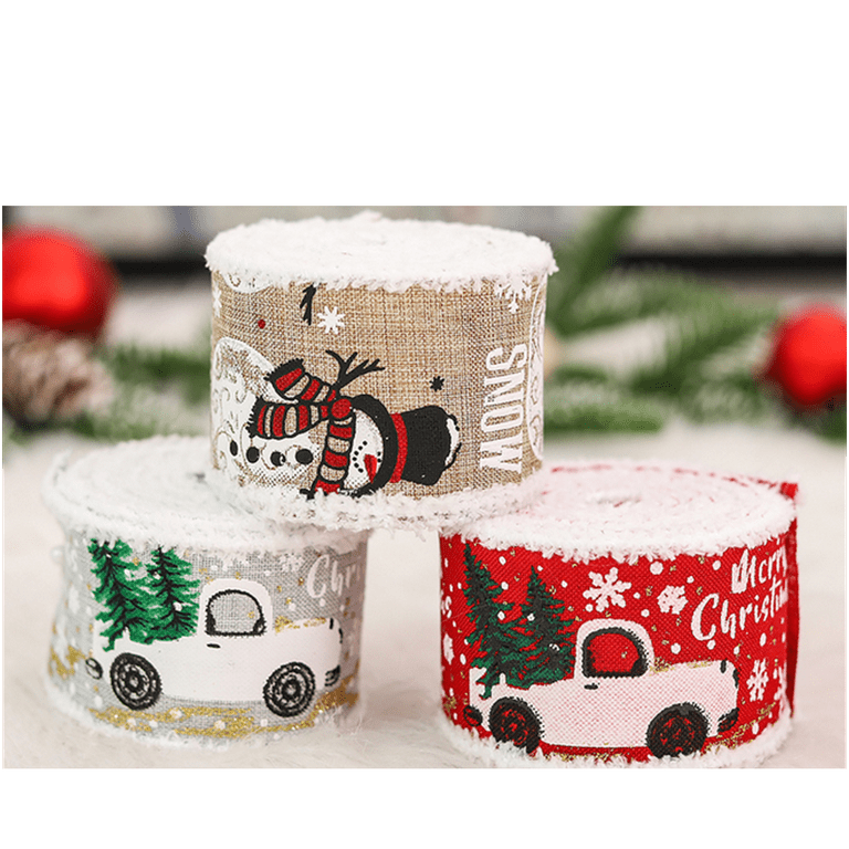 Great Choice Products 3 Rolls Christmas Ribbon Christmas Wired Edge Ribbons  Merry Christmas Tree And Truck