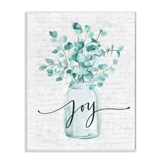 Stupell Industries Aqua Blue Plant Leaves In Jar Joy Text Design Graphic Art Unframed Art Print Wall Art, 13x19, by Lettered and Lined
