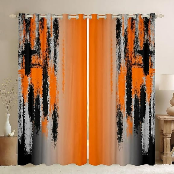 Orange And Black Curtains For Bedroom Living Room, Vintage Rust Darkening Drapes Modern Art Blackout Curtains Gradient Style Window Treatments 53"W x 63"L (Pack of 2)