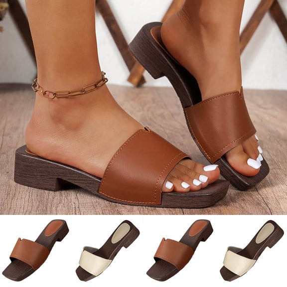 Tbopshirt Summer Slides for Women Wide Width with Arch Support Open Toe Solid Color Comfortable Dressy Beach
