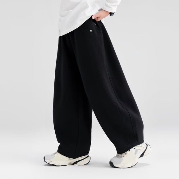 HOWPAY Baggy Sweatpants Boys Open Bottom Wide Leg Elastic Waist Drawstring Lounge Pants with Pockets Solid Color Athletic Sweat Pants Black