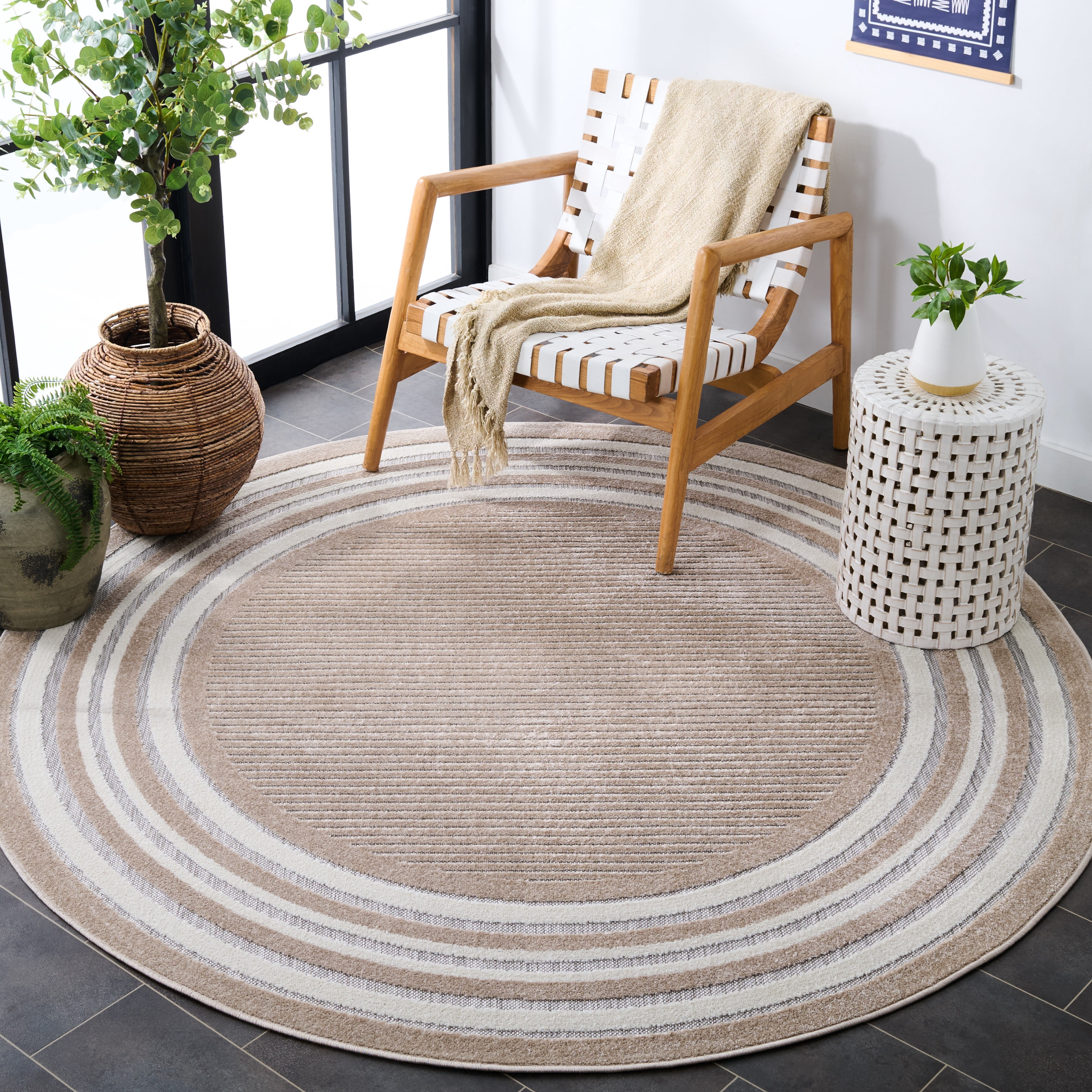 Safavieh Cabana Henry Striped Indoor/Outdoor Area Rug, Beige/Ivory, 6'7" x 6'7" Round