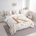 thumbnail image 3 of Homewish Girls Personalized Gifts 7pcs Bedding Comforter Set,Gold Letter K Queen Bedding Sets,Orange Purple Floral Queen Sheet Sets For Princess,Lightweight Room Decoration Reversible, 3 of 8