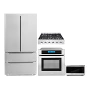 Cosmo 4 Piece Kitchen Package 36" Slide-In Gas Cooktop 24" Single Electric Wall Oven 24.4" Countertop Microwave & French Door Refrigerator