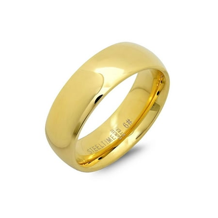 Yellow Gold Plated 6mm Stainless Steel Men's Wedding Band Ring