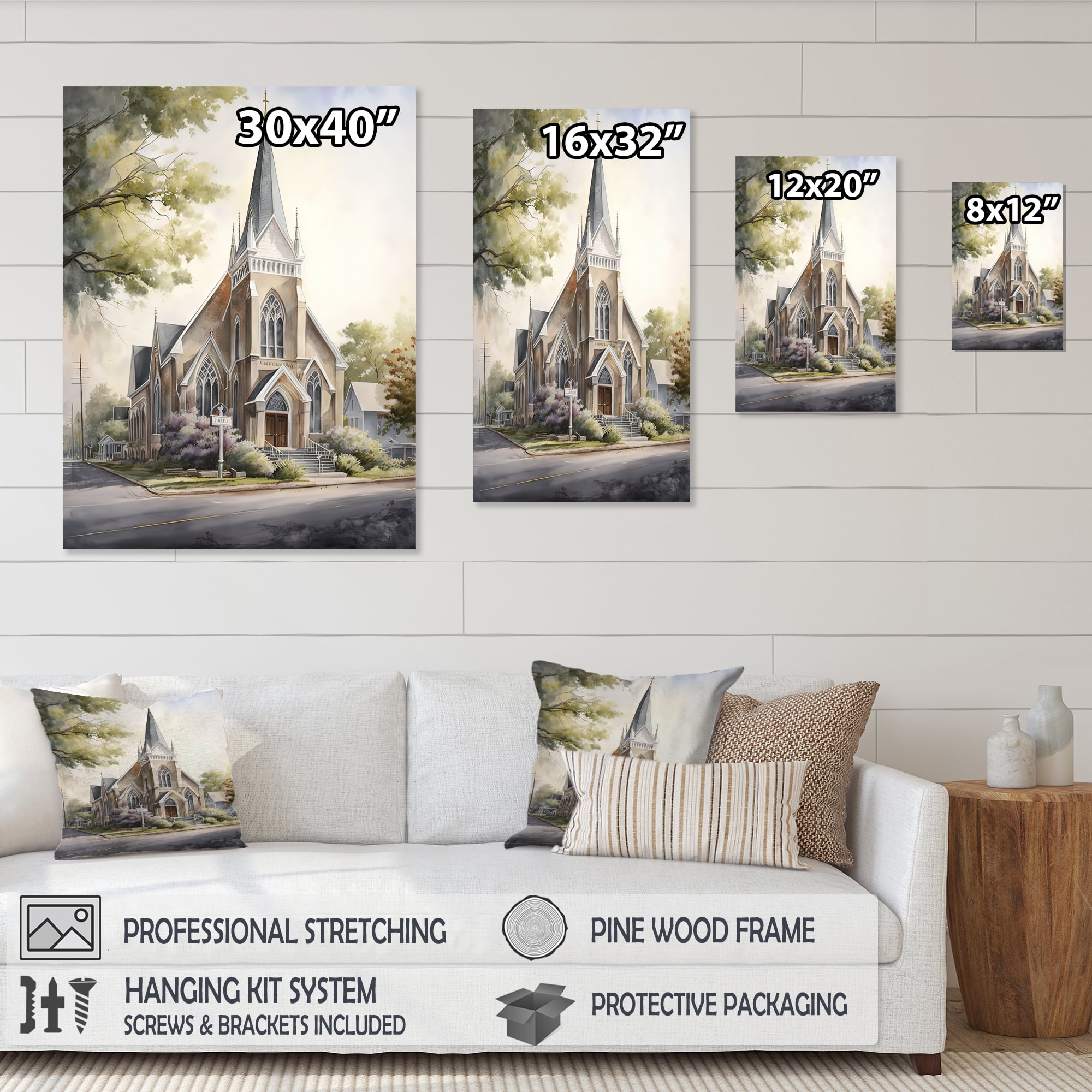 Designart Church In A Small Town I Canvas Wall Art