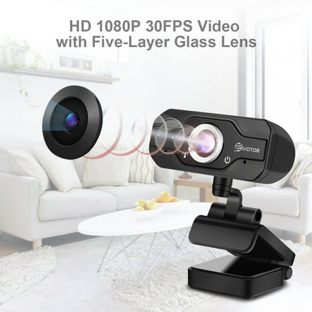 720P HD Webcam, EIVOTOR USB Mini Webcam Camera with Built-in Microphone for Desktop Skype Computer PC 360-Degree