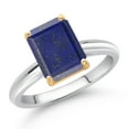 thumbnail image 2 of Gem Stone King 10K White and Yellow Gold Blue Lapis Engagement Ring for Women (2.00 Cttw, Emerald Cut 9X7MM, Gemstone, Available in Size 5, 6, 7, 8, 9), 2 of 4