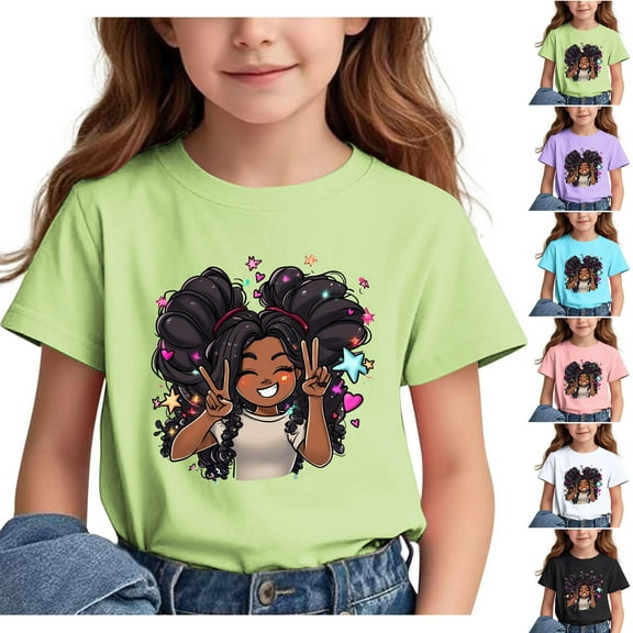 Frwgonr Toddler Girl T-Shirts Short Sleeve Girls Casual Shirts Graphic Tops Back of School Clothes Black, Size 3-15 Years