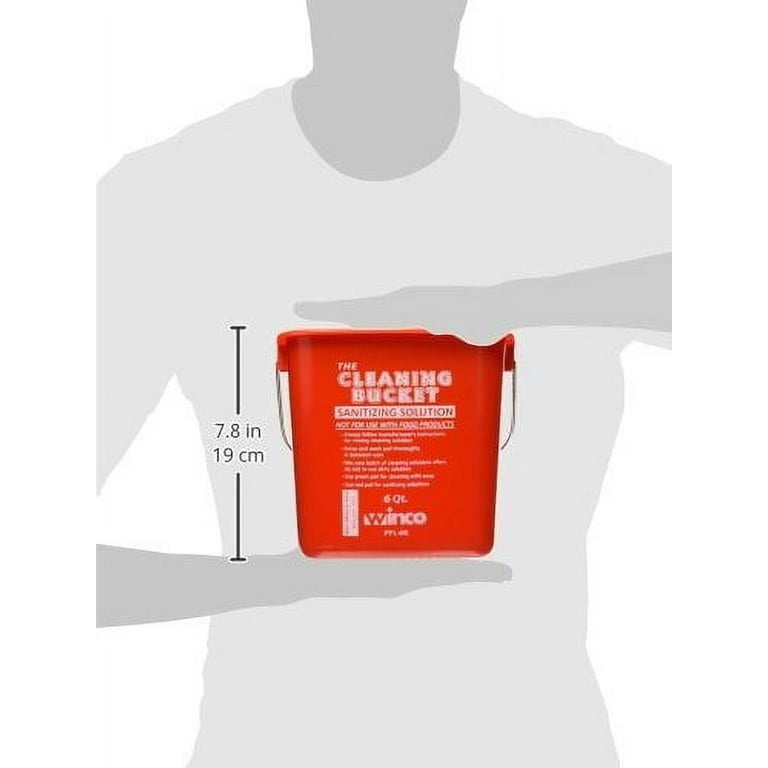 Winco PPL-6R Cleaning Bucket, 6-Quart, Red Sanitizing Solution by