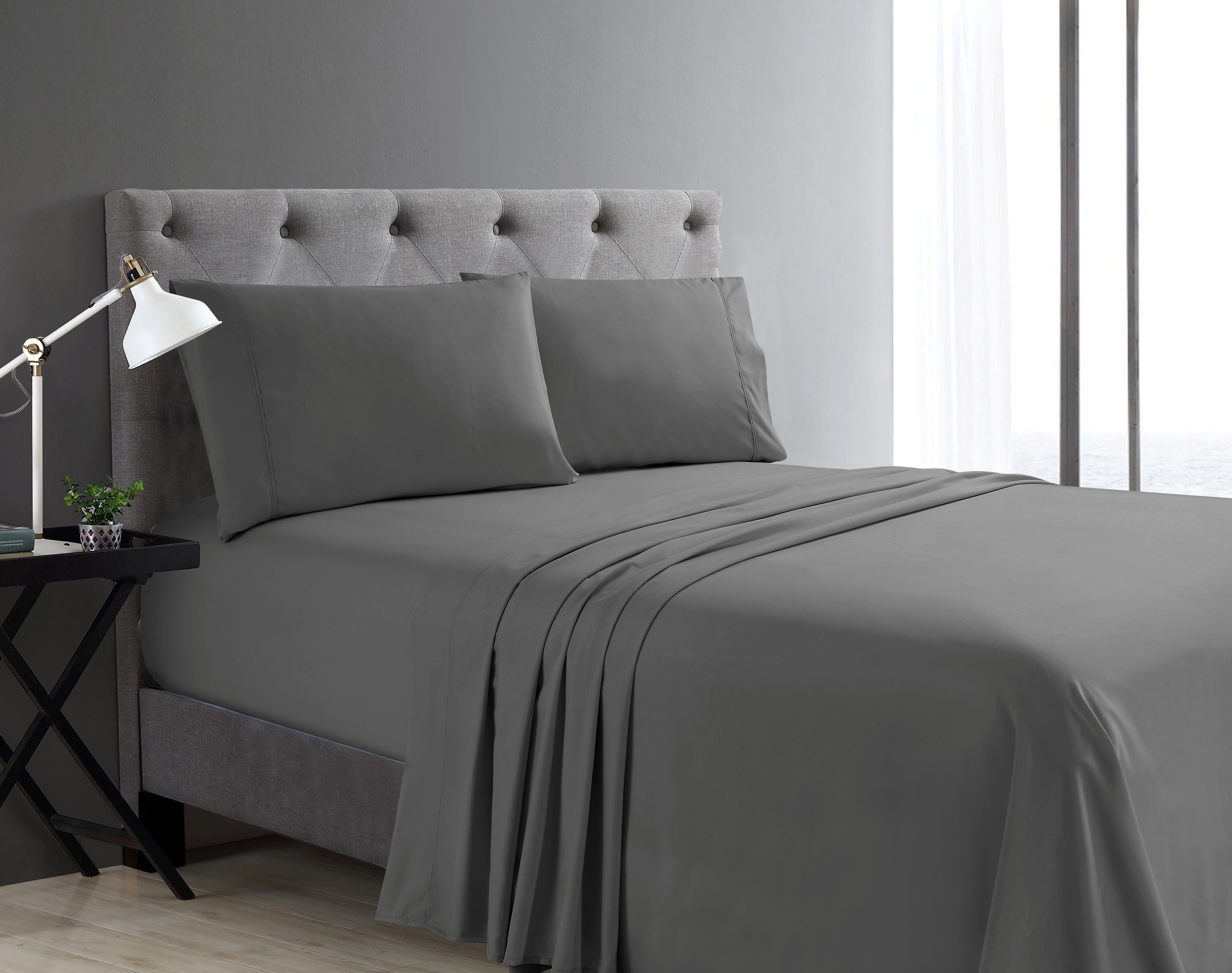 Swift Home Basic 3-Piece Twin Size Sheet Set, Ultra Soft, Deep Pocket, Easy Care Bedding Set, Gray