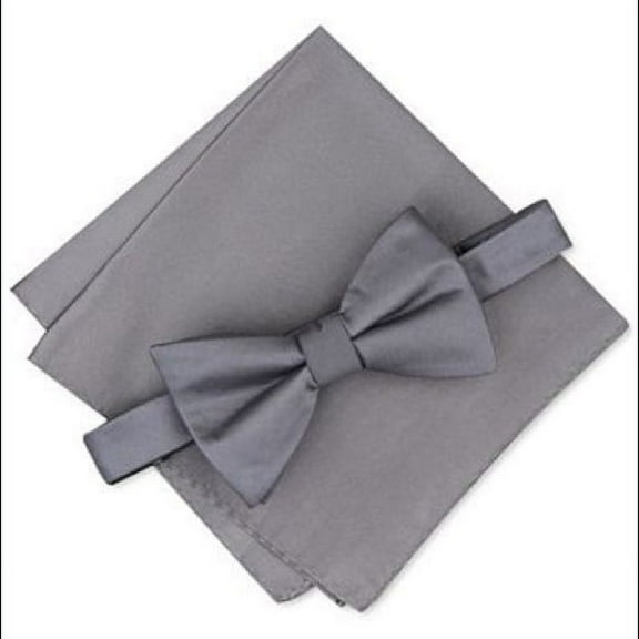 Alfani CHARCOAL GRAY Men's Pre-tied Bow Tie and Pocket Square, US One Size