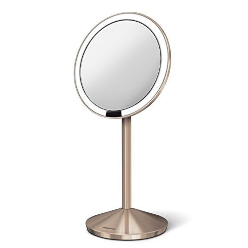 Simplehuman 5 Inch Sensor Mirror Lighted Makeup 10x Magnification Stainless Steel Rose Gold
