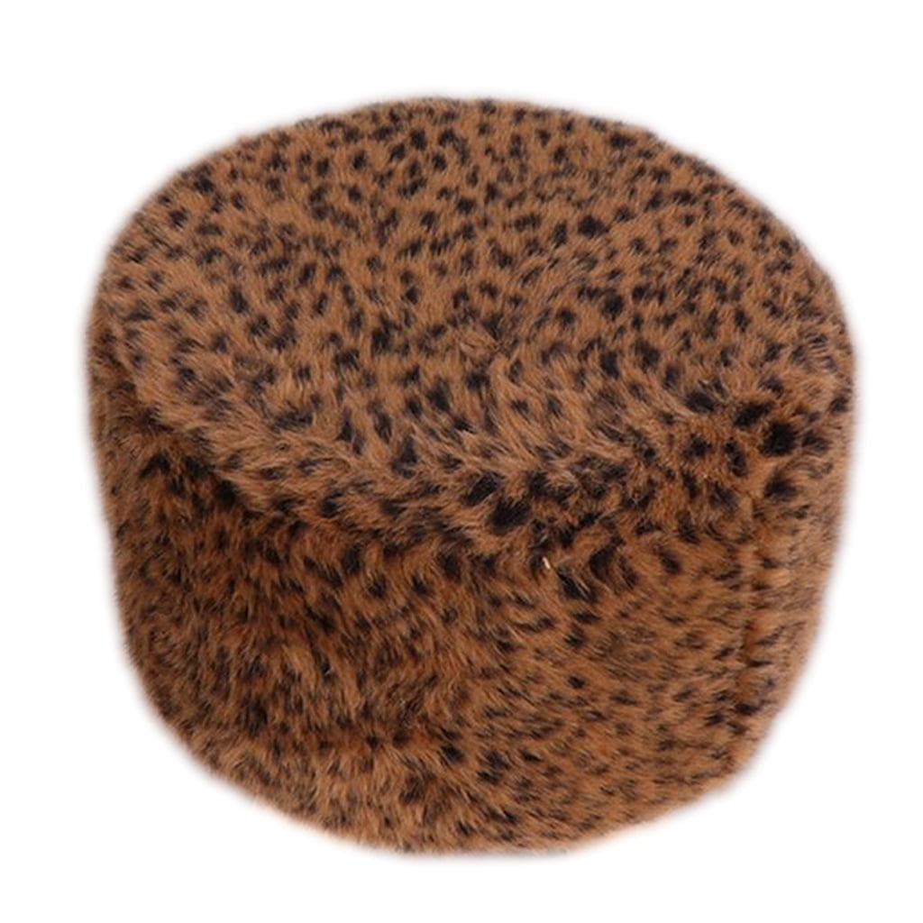 2pcs Footstool Pouf Cover Furry Round Stool Slipcover Furniture Decor 40cm