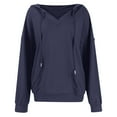 thumbnail image 5 of UJNDER Women's V Neck Knit Hoodie Long Sleeve Pullover Lined Casual Comfortable Everyday Dark Blue XXL, 5 of 6