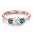thumbnail image 3 of Gem Stone King 18K Rose Gold Plated Silver Simulated White Opal and Persian Blue Moissanite Engagement Ring for Women | 0.96 Cttw | Round Cabochon 5MM | Gemstone October Birthstone | Size 9, 3 of 6