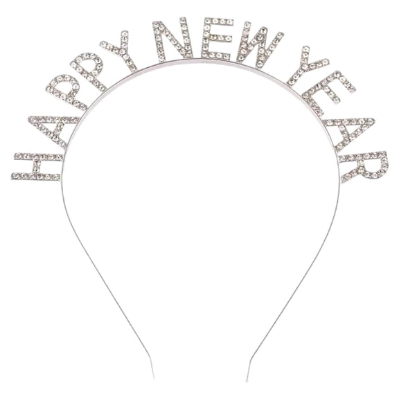 2026 Happy New Year Headband, Holiday Headbands for Women, New Year's Eve Party Tiara Accessories, Adjustable Headpiece Party Wedding Festive Hair Decor, 6X6In (1Pcs) White