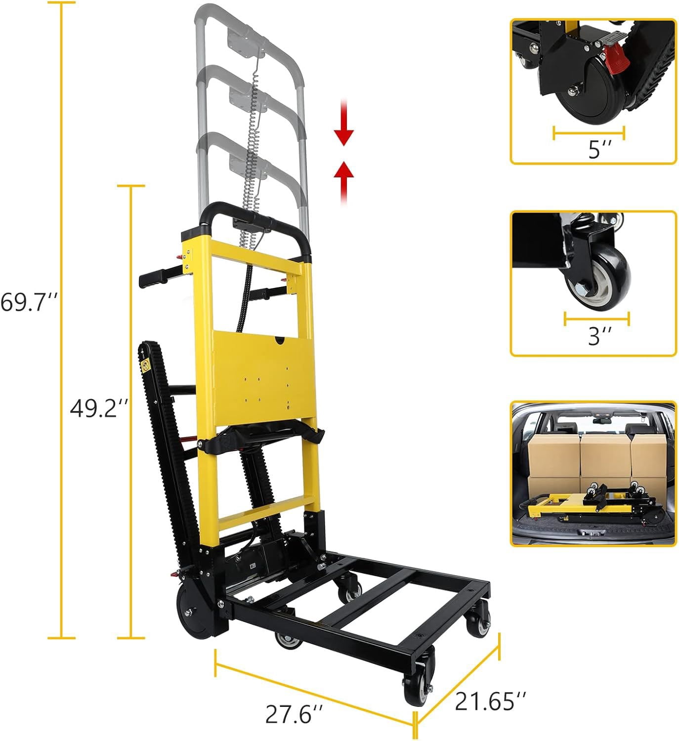 Joreek Electric Stair Climbing Hand Trucks 3 Adjustable Speeds Folding Stair Climbing Dolly Rubber Tracks for Up/Down Stairs 440lbs Max Load