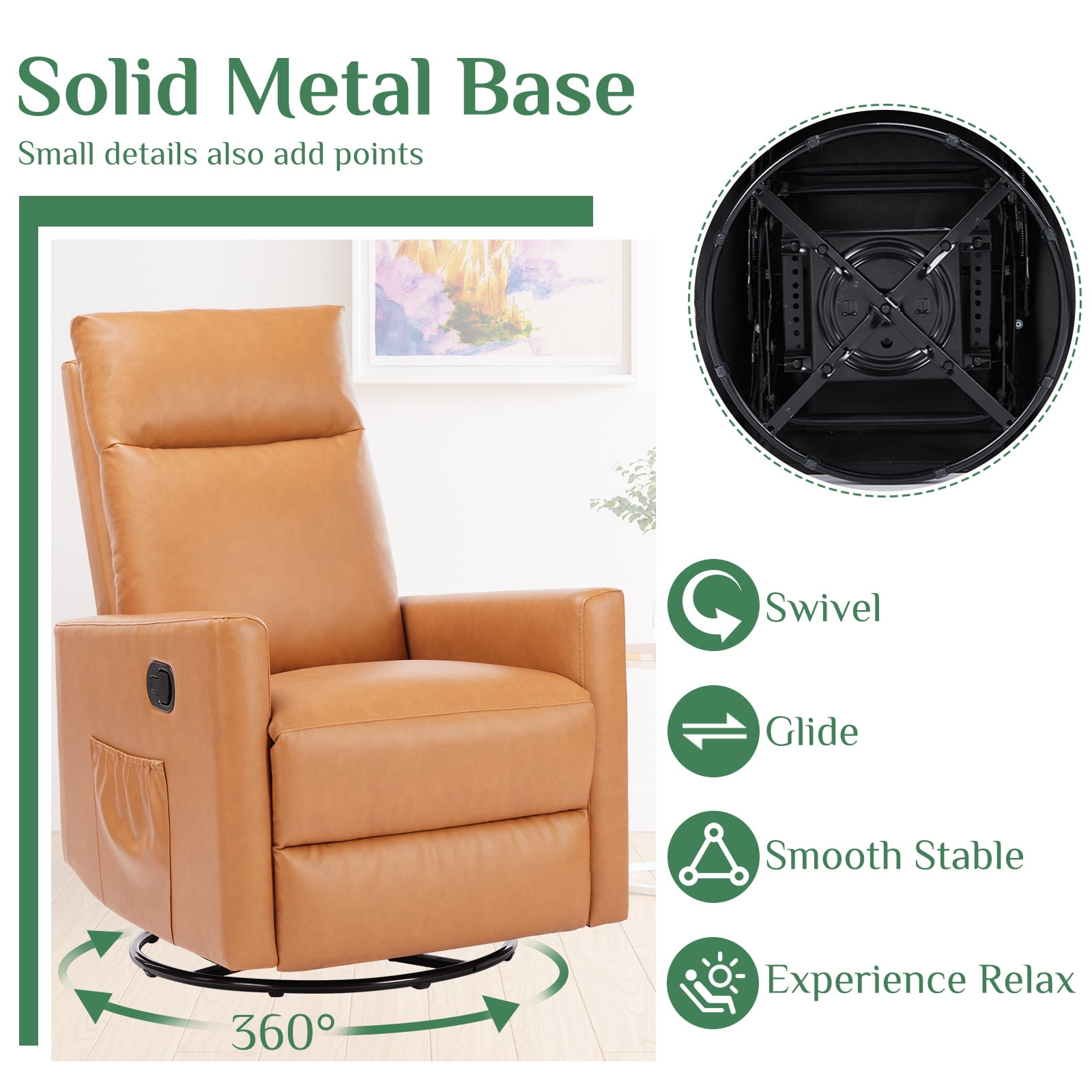 MCQ Swivel Recliner Chair, Glider Rocking Recliners for Living Room, Nursery Massage Chairs