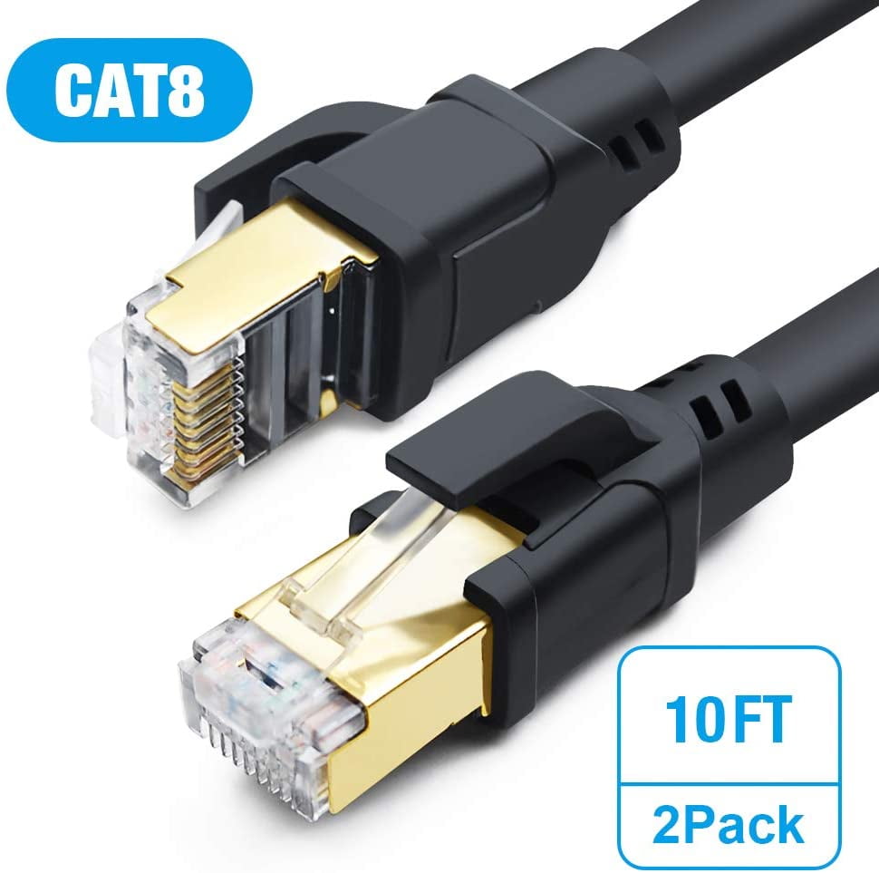 Cable CAT8, 10ft 2Pack, High Speed Network Cable 40Gbps