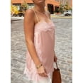 thumbnail image 3 of Women Silk Lace Trim Cami Tops Y2k Spaghetti Strap Lace Tank Tops Stain Slip Long Top Silky Slip Dress Side Lace Undershirt Going Out Camisole, 3 of 6