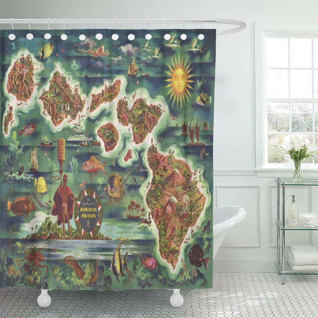 CYNLON Vintage Dole Map of Hawaii Joseph Feher Oil Hawaiian Bathroom
