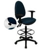Multi Function Drafting Stool with Adjustable Lumbar Support, Arms, Burgundy or Navy Blue