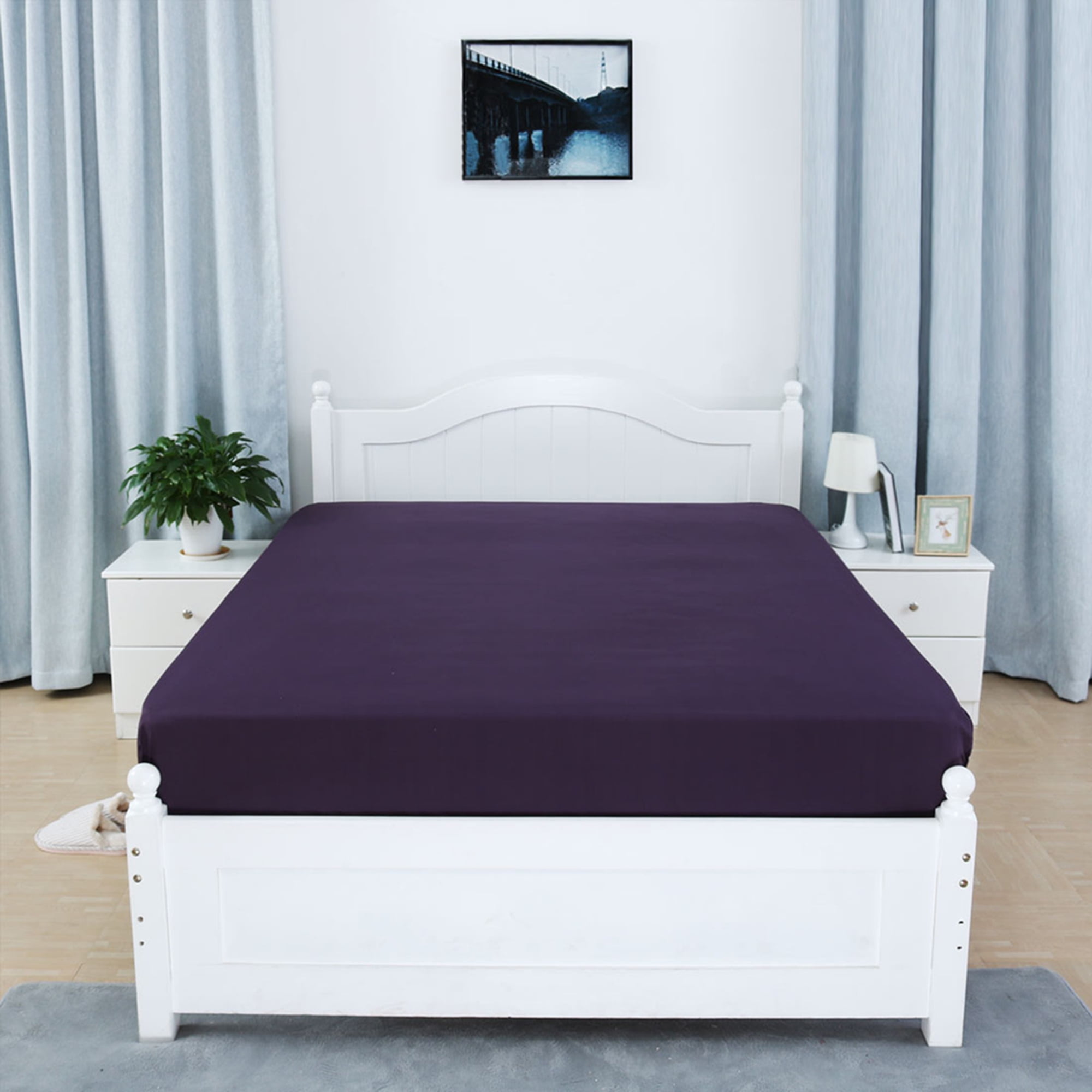 King Fitted Sheet Microfiber Deep Pocket Soft Bed Protector Dark Purple Qty