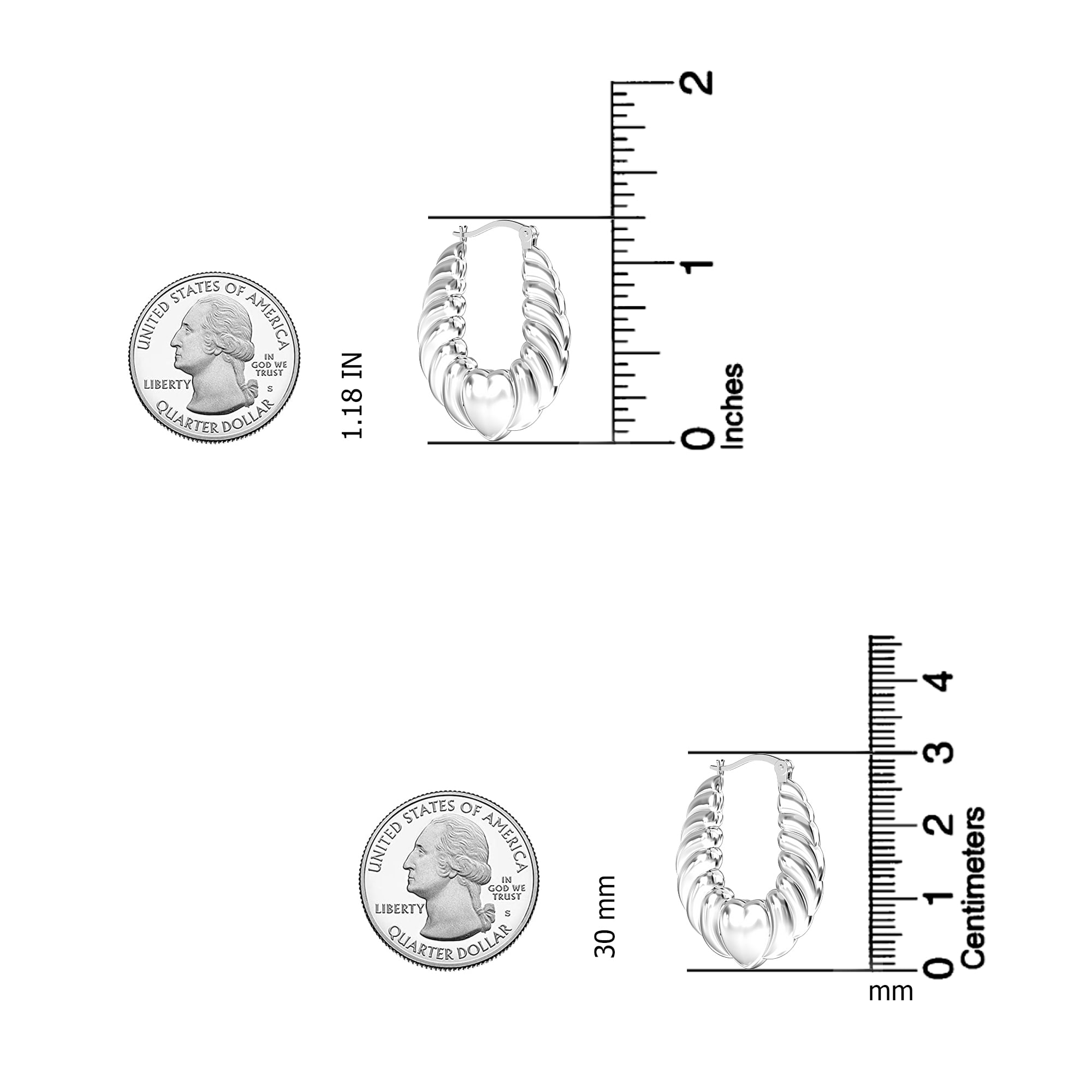 LeCalla 925 Sterling Silver Light-Weight Hypoallergenic Shrimp Click Top Heart Hoop Earrings Jewelry for Friends Women and Teen 30MM