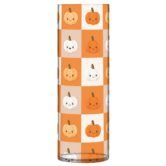 Shatterproof Plastic Vase 11.8" Tall Cylinder Vase for Fresh Flowers Home Decor Orange and White Squares