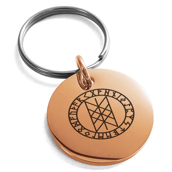 Stainless Steel Vegvisir Web of Wyrd Skuld’s Net Viking Engraved Small Medallion Circle Charm Keychain Keyring