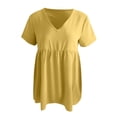 thumbnail image 3 of Womens spring And Summer Solid Color V-neck Short-Sleeved Loose Pleated Tops, 3 of 4
