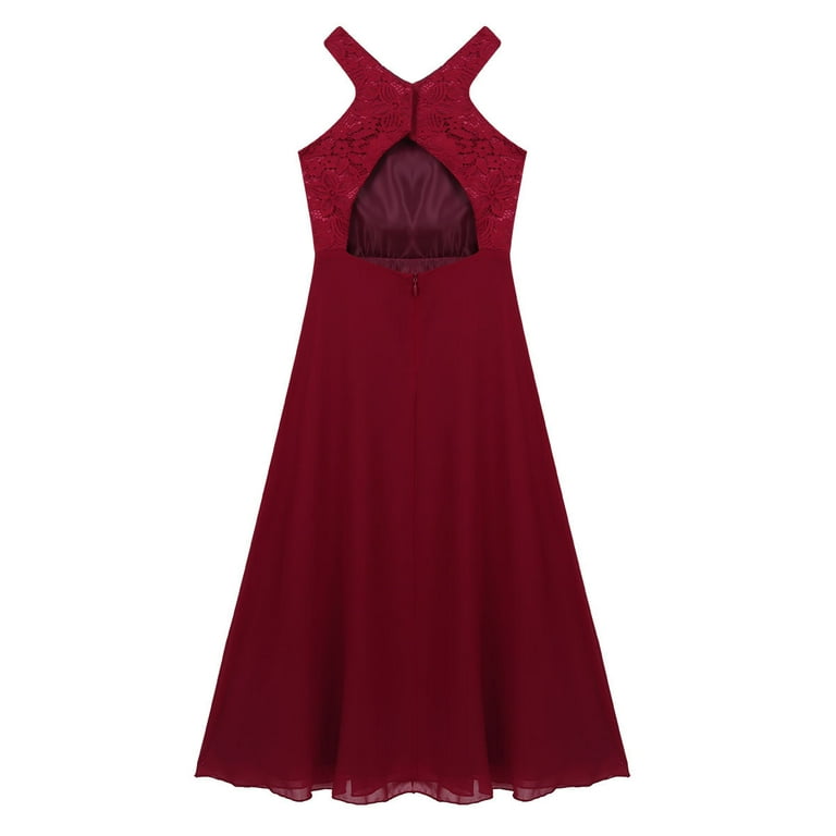 MSemis Big Girls Floral Lace Party Wedding Prom Long Chiffon Bridesmaid  Ball Maxi Gown Dress,Size 4-16 Burgundy 6 - Walmart.com