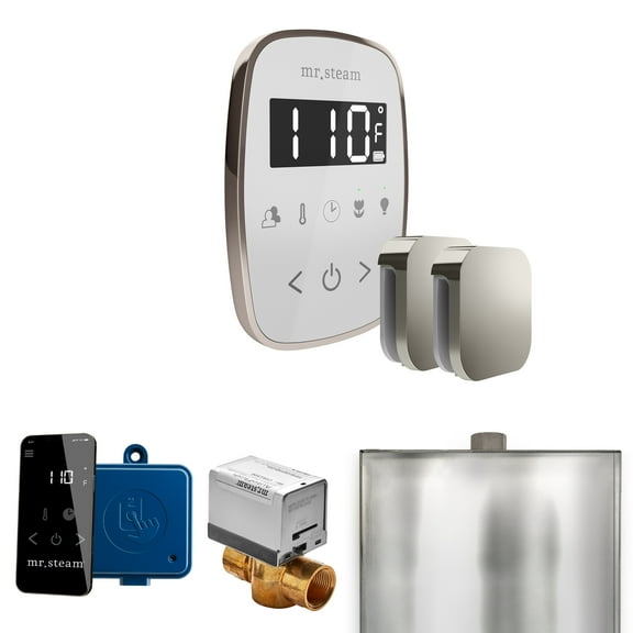 Mr Steam ButlerFlex Max Steam Shower Pkg w/TempoFlex Control and Steamhead in White Polished Nickel