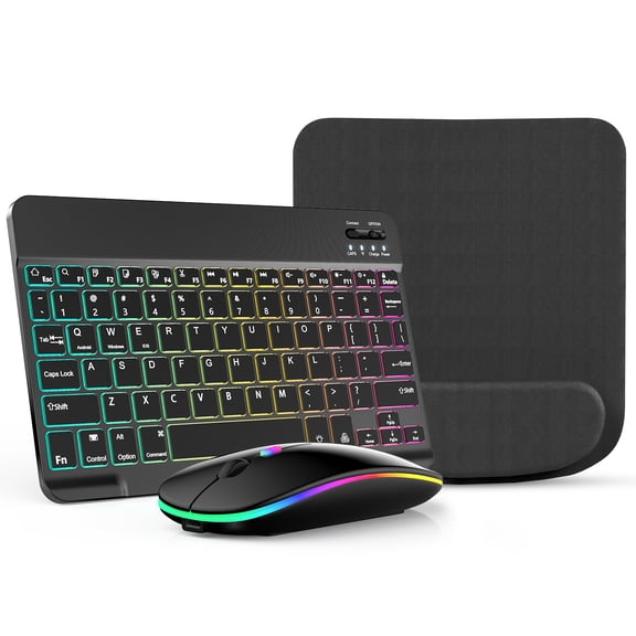 10-Inch Wireless RGB Backlit Gaming Keyboard and Mouse Set, Portable Keyboard Mouse and Mouse Pad Combo for PC iOS Android Tablets and Computers