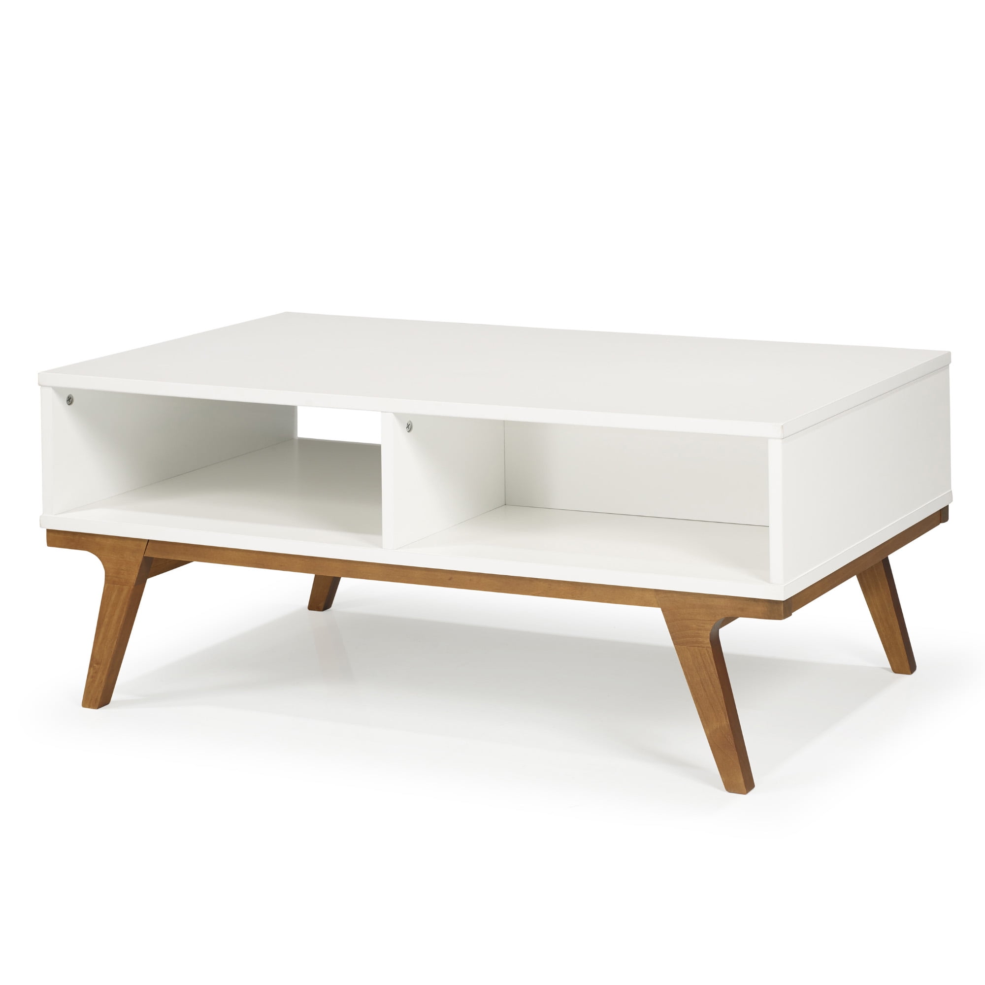 Mid Century White and Caramel Solid Wood Coffee Table by Manor Park