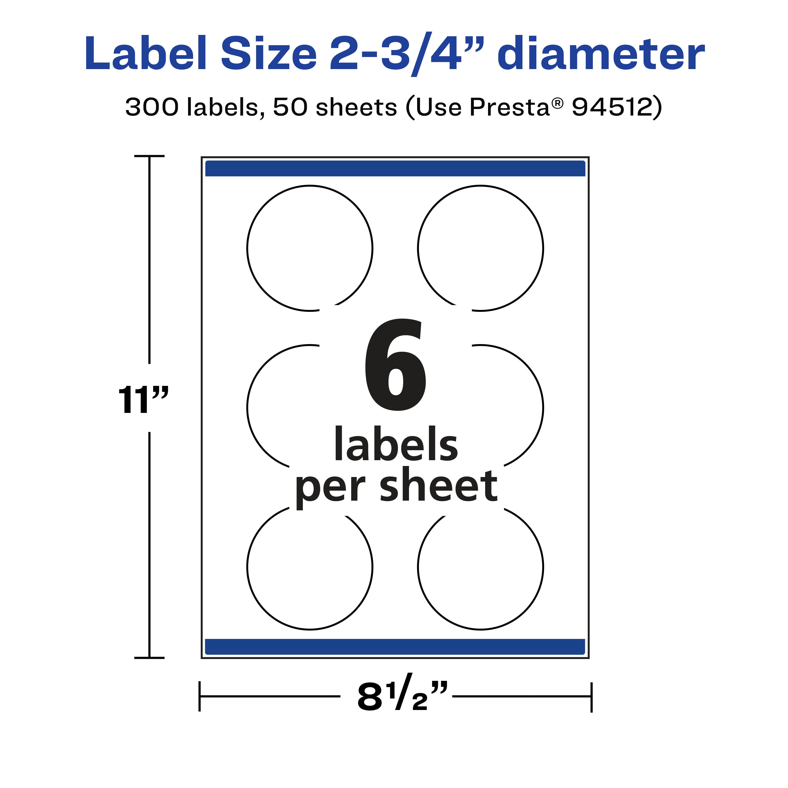 Avery Matte Clear Round Labels, 2-3/4" Diameter, 300 Total