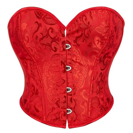 TrdSipl Red Corset Lingerie for Women Cute Satin Lace Up Overbust Corset Floral Pleated Trim Waist Cincher Plus Size Boned Victorian Corsets 3XL
