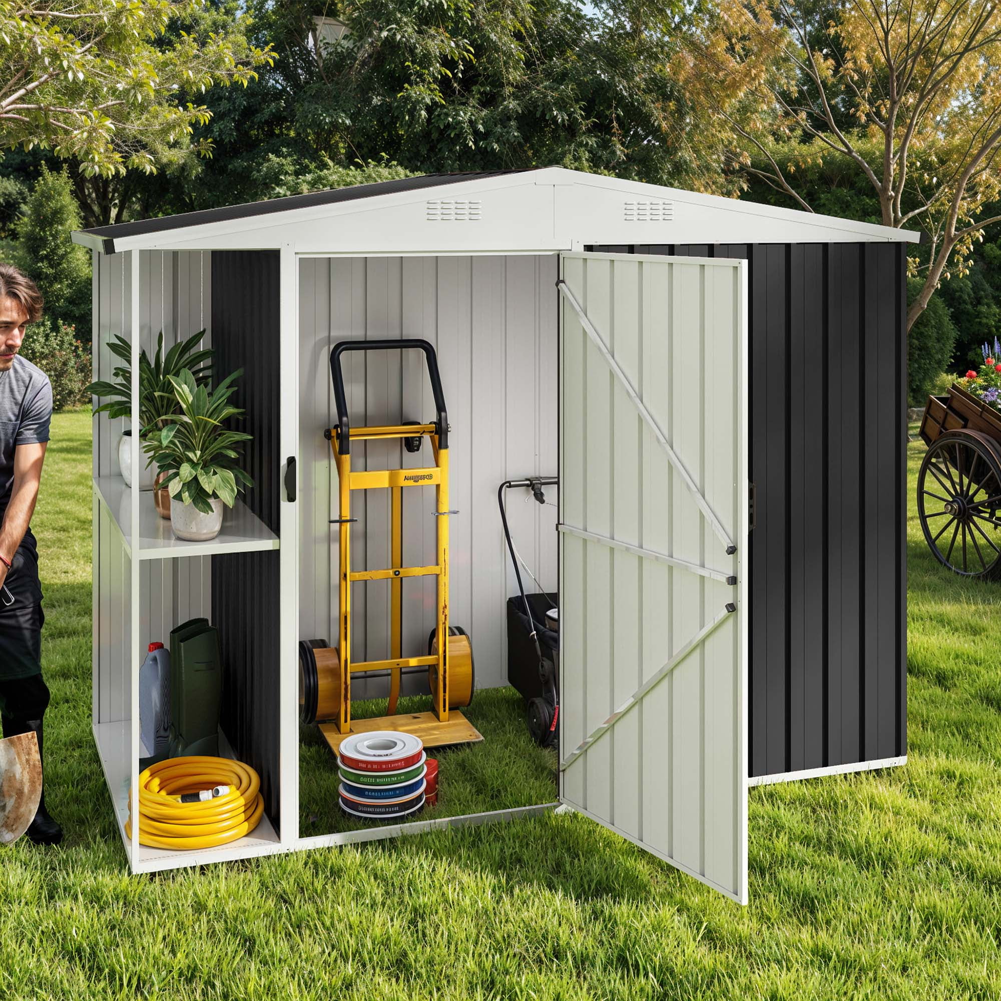 Uforic 8x4 FT Oversized Steel Storage Shed with Ventilation, Lockable Doors, and Sloped Roof for Outdoor, Dark Gray